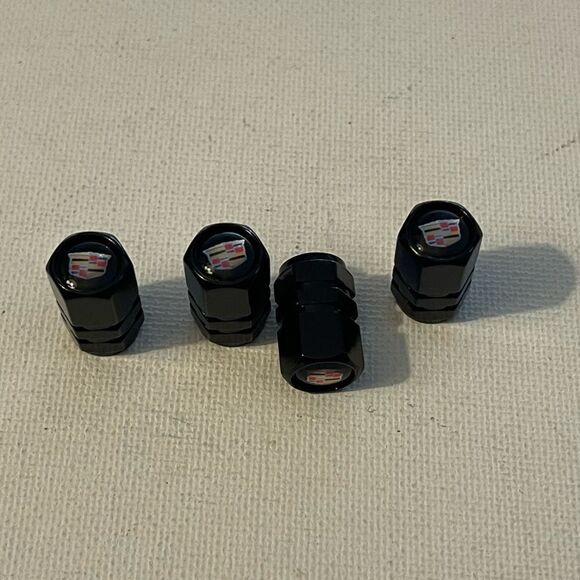 Cadillac Logo Valve Stem Caps in Black set of 4 NWT - Picture 3 of 4